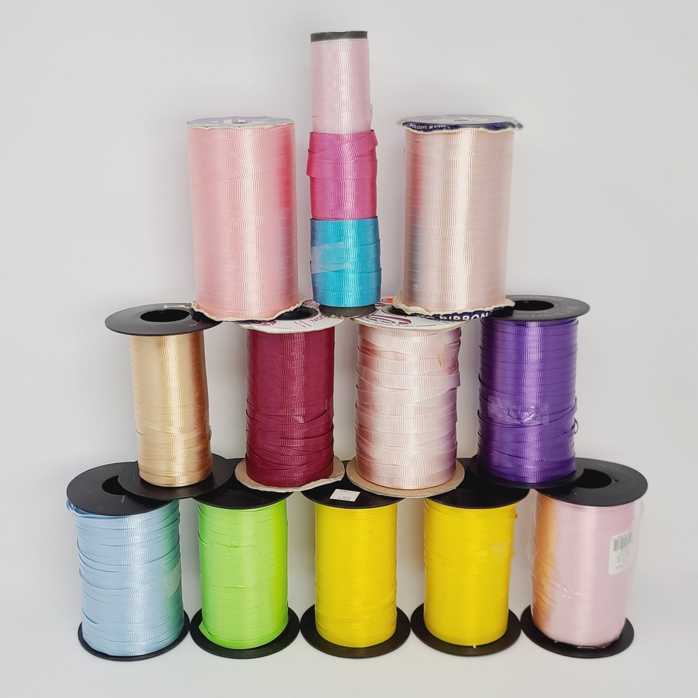Lot of 12 Assorted Curling Ribbon Spools Multi-Color Craft Gift Wrap Balloon Tie